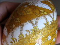 Spiral Birds and Blooms Chiyogami Ukrainian Style Easter Egg Pysanky by So Jeo : Pysanky Pysanka Ukrainian Easter egg batik ukrainian easter art batik  eggshell kimono chiyogami washi origami fans cranes birds blooms gold leaf sojeo leblond artist